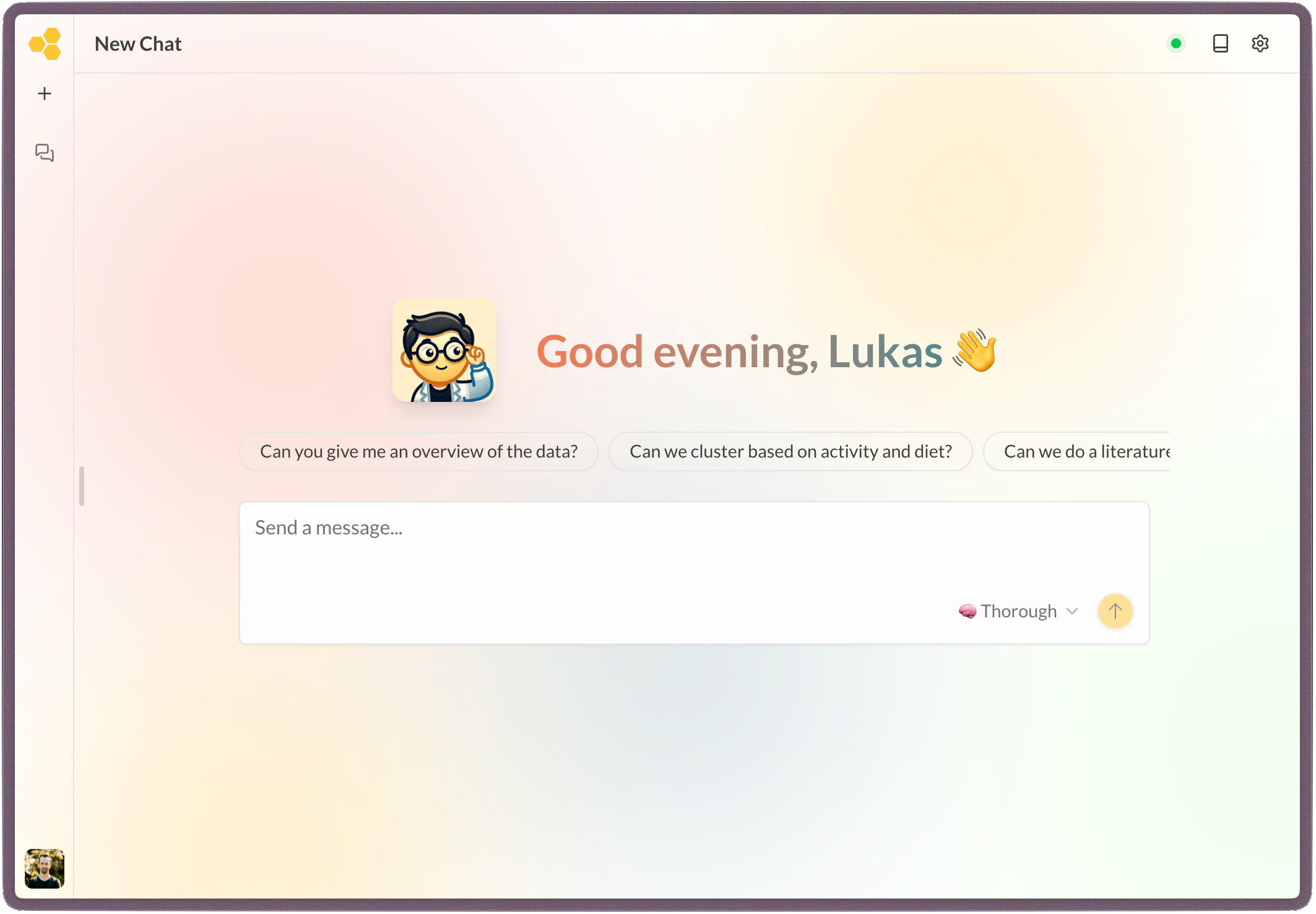 Syno — clean chat interface ready for research queries